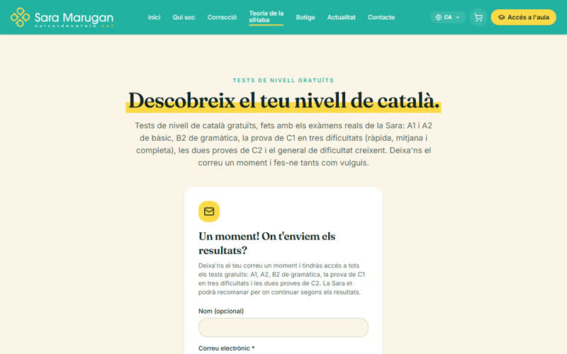 Captura de Tests de nivell a cursosdecatala.cat